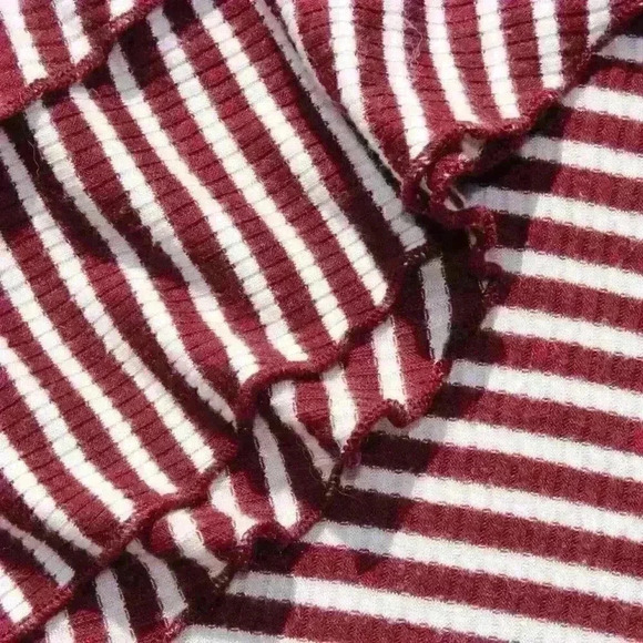 VINE & LOVE Retro Flare Bell Sleeves Turtleneck Ribbed Striped Top Women Large - Picture 4 of 8